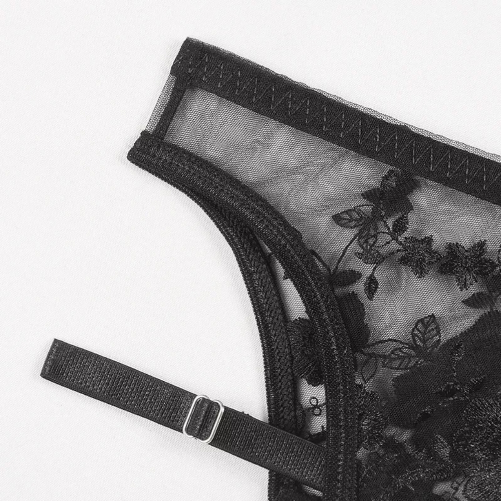 Lux Sheer Black Floral Lingerie Set - Picture 7 of 9